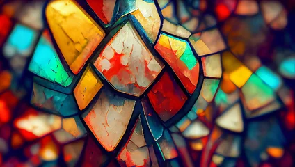 Papier Peint photo autocollant Coloré Colorful stained glass window. Abstract stained-glass background. Art Nouveau decoration for interior. Vintage pattern.