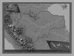 Jambi, Indonesia. Bilevel. Labelled points of cities