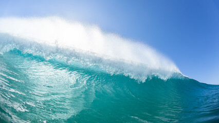 Wave Swimming Encounter Breaking Blue Water Lip Spray Backlit Sky - 536764550