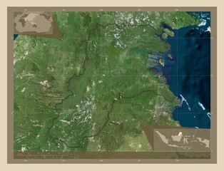 Kalimantan Utara, Indonesia. High-res satellite. Major cities