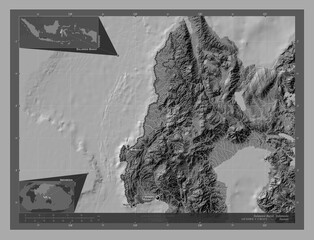 Sulawesi Barat, Indonesia. Bilevel. Labelled points of cities