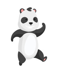 Obraz premium Panda bear stand and dancing or pose for photo. Cute big panda character. Asian wildlife cartoon animal. Adorable jungle wild mammal