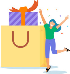 Gifts People Shopping Celebrate Flat Illustration