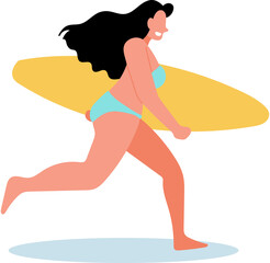 Surfboard Woman Traveling Flat Illustration