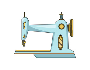 Sewing machine. Retro design form of tool for sewing. Colorful equipment of dressmaker.  illustration in flat style