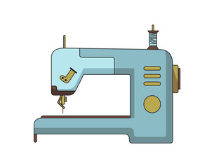 Sewing machine. Retro design form of tool for sewing. Colorful equipment of dressmaker.  illustration in flat style