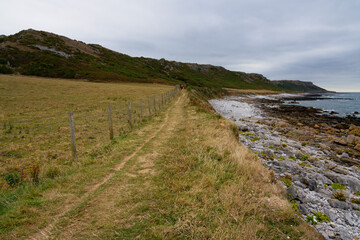 Fototapeta na wymiar Footpath around the rocky shore of the Gower Peninsula.