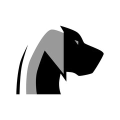 Dog portrait silhouette side view symbol on white backdrop. Design element	