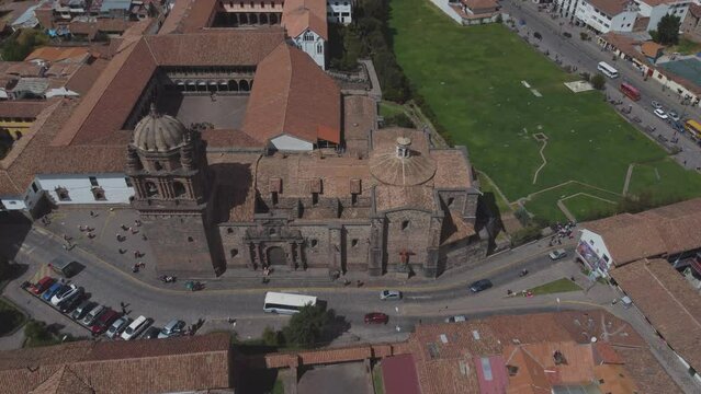 Aerial view of the Coricancha temple in Cusco. Peru