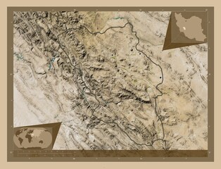 Chahar Mahall and Bakhtiari, Iran. Low-res satellite. Major cities