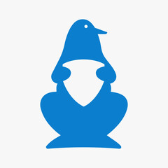 Penguin Shield Logo Negative Space Concept Vector Template. Penguin Holding Shield Symbol