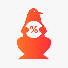 Penguin Percentage Logo Negative Space Concept Vector Template. Penguin Holding Percentage Symbol