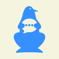 Penguin Chat Logo Negative Space Concept Vector Template. Penguin Holding Bubble Chat Symbol