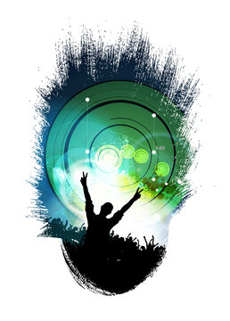 Silhouettes of dancing people in a club. Background ready for poster or banner