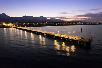 Fototapeta premium Night aerial view of the pier of Forte dei Marmi Tuscany Italy
