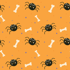Halloween vector pattern with bones and spiders