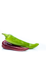 green and red chili isolated on white background. homemade vegetables 