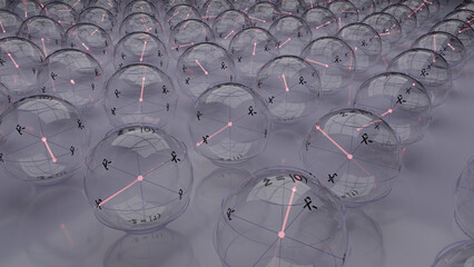 Collection of abstract qubit objects with states represented in their respective Bloch spheres