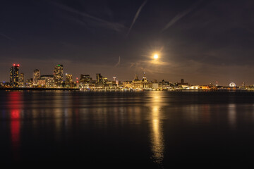 Liverpool waterfront illuminated at night