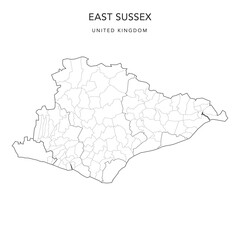 Administrative Map of East Sussex with Counties, Districts and Civil Parishes as of 2022 - United Kingdom, England - Vector Map