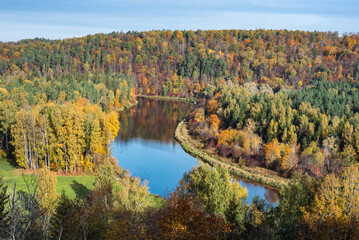 Landscape view of Gauja river valley from the hill in Sigulda, Latvia .