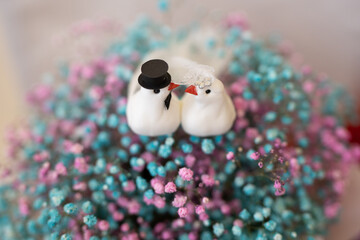 stylish wedding bouquet with doves decoration