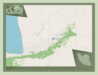 Golestan, Iran. OSM. Labelled points of cities