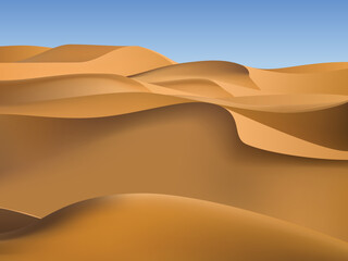 Fototapeta na wymiar Desert landscape with golden sand dunes. Hot dry deserted african or mexican nature background with Cartoon vector illustration