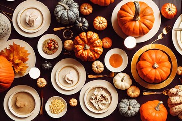 Obraz na płótnie Canvas thanksgiving dinner with pumpkins