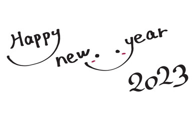 笑顔のHappy New Yearと2023の2023年の手書き文字素材