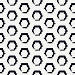 Paint brush hexagons. Hand drawn honeycombs background. Hexahedrons wallpaper. Hives motif. Geometric backdrop. Ethnic digital paper. Web designing. Textile print. Seamless pattern.