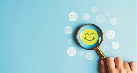 Excellent rating User give rating feedback, Magnifier glass focus to Smiley face icon which is...