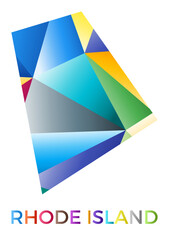 Bright colored Rhode Island shape. Multicolor geometric style US state logo. Modern trendy design. Cool vector illustration.