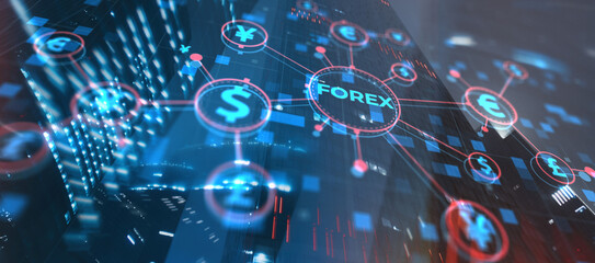 Forex Market Investment Trading Concept on modern city background