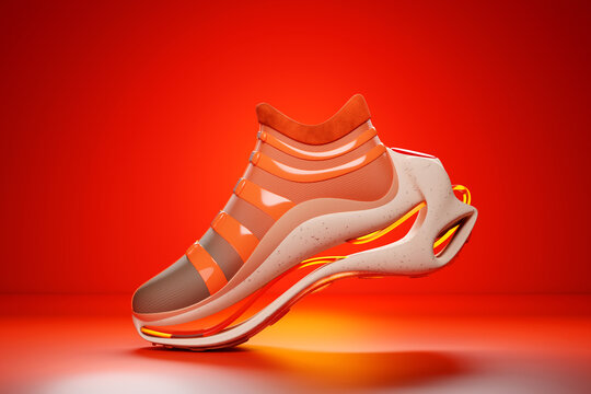 Red  and orange  sneaker premium 3d Render  on a  monochrone  background