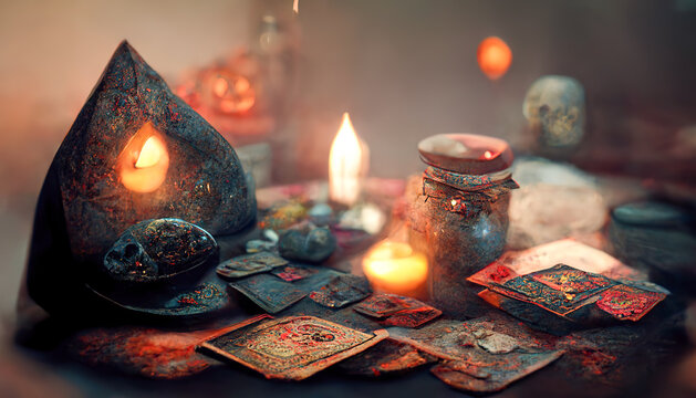 Card reading.Mysterious atmosphere