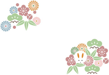 お正月のデザイン素材-和柄のテンプレート、卯年のフレーム