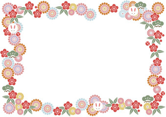 お正月のデザイン素材-和柄のテンプレート、卯年のフレーム