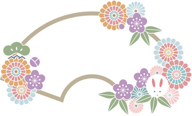 お正月のデザイン素材-和柄のテンプレート、卯年のフレーム