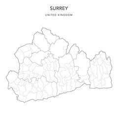 Administrative Map of Surrey with County, Districts and Civil Parishes as of 2022 - United Kingdom, England - Vector Map