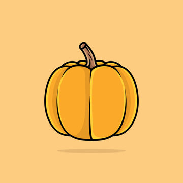 Cartoonish vector Halloween pumpkin with a candle inside. Halloween pumpkin isolated on yellow background.
