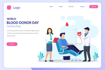 World blood day landing page website flat vector template