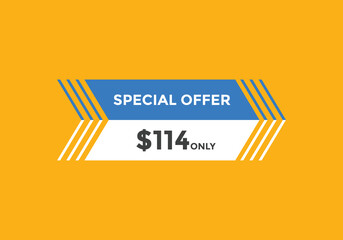 $114 USD Dollar Month sale promotion Banner. Special offer, 114 dollar month price tag, shop now button. Business or shopping promotion marketing concept

