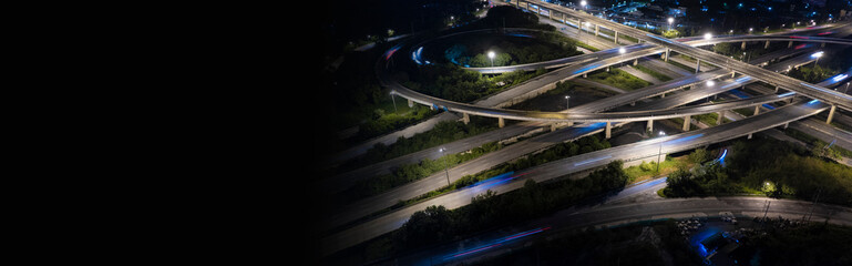 Aerial view of road interchange or highway intersection of Expressway top view, Road traffic an...