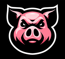 Pig head icon. Swine logo. Animal label. Piggy mascot. T shirt print.