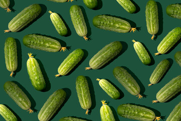 Cucumber pattern. Cucumbers on a green background. Vegetables food