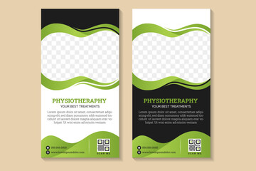 collection banner template design with headline is physiotherapy, best your treatment. space of photo collage. Advertising flyer in vertical layout. green gradient, black and white background element.
