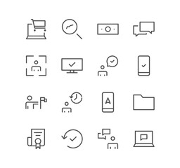 Set of business and digital marketing icons, laptop, target, chart, money, check, approve, finance, chat and linear variety vectors.
