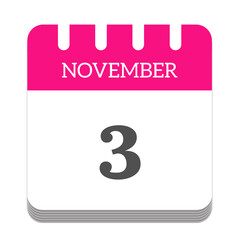 November 3 calendar flat icon