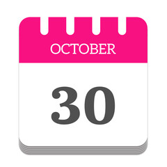October 30 calendar flat icon